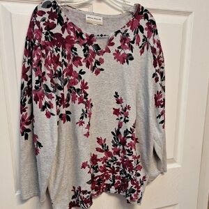 Alfred Dunner Women's Floral Top - Gray and Pink/purple Size 2X